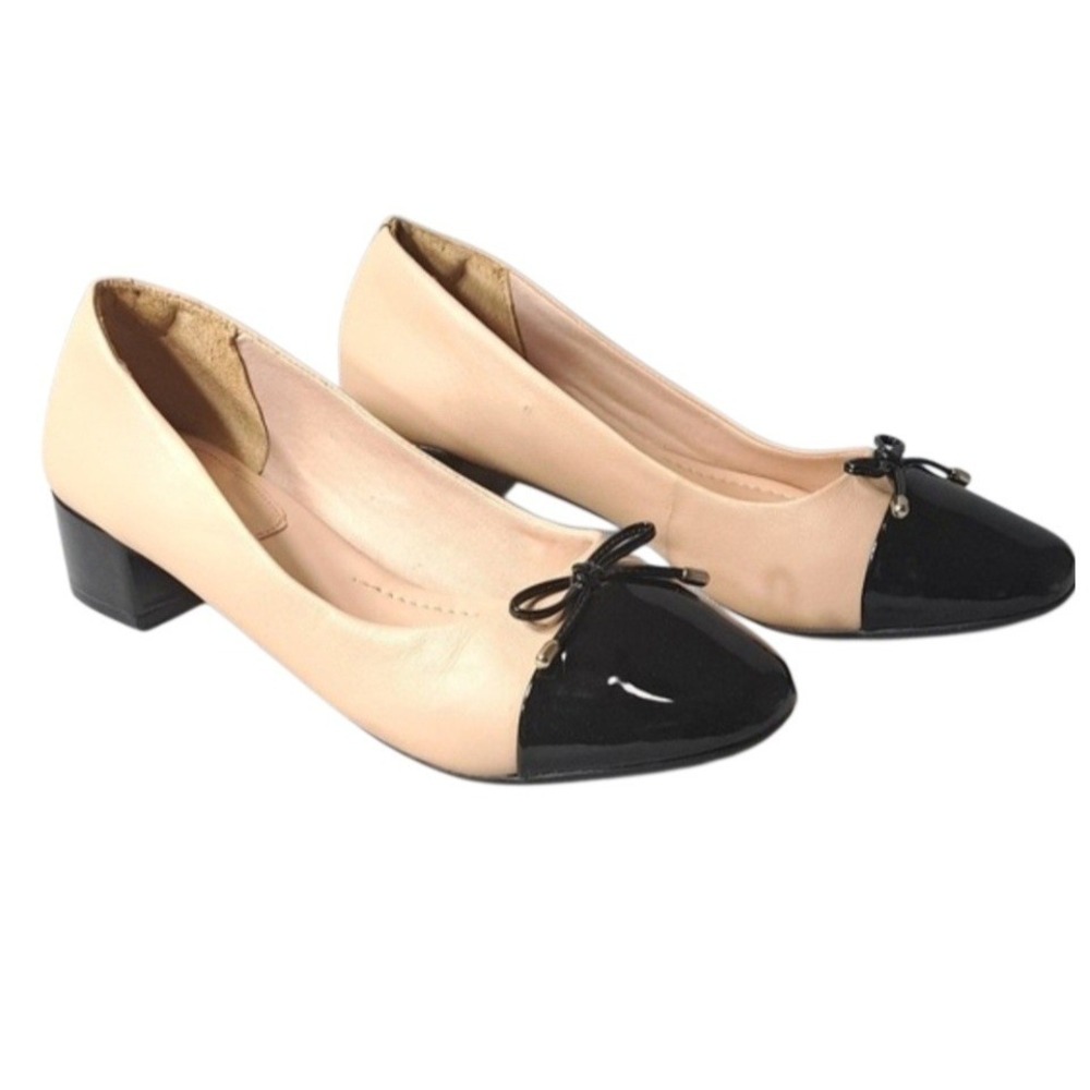 Arezzo Ballet Flats Women's US 11 EUR 42 Bra 40 Nude Beige Black Cap Toe Bow
